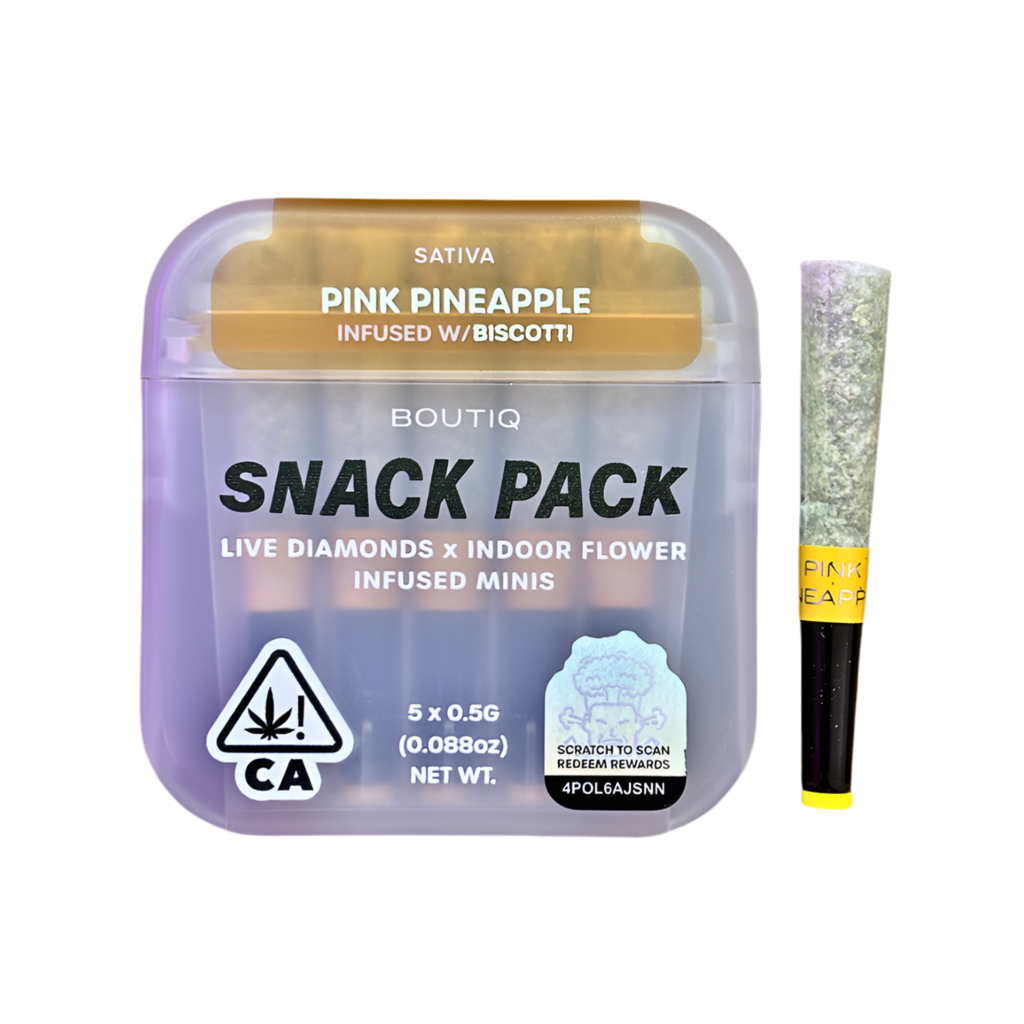 BOUTIQ “SNACK PACK” “PINK PINEAPPLE” INFUSED WITH “BISCOTTI” PRE-ROLL PACK; SATIVA STRAIN
