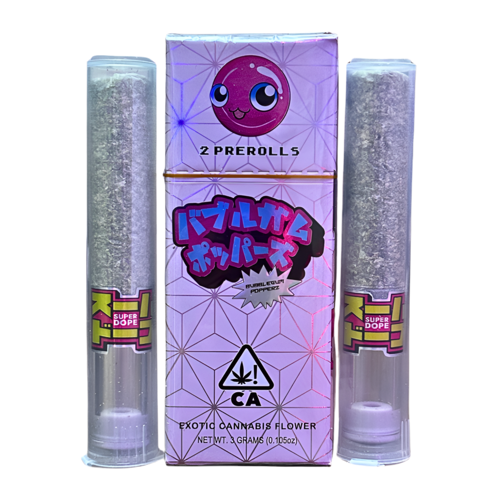 SUPER DOPE “BUBBLEGUM POPPERZ” 2 PACK PRE-ROLLS; HYBRID STRAIN