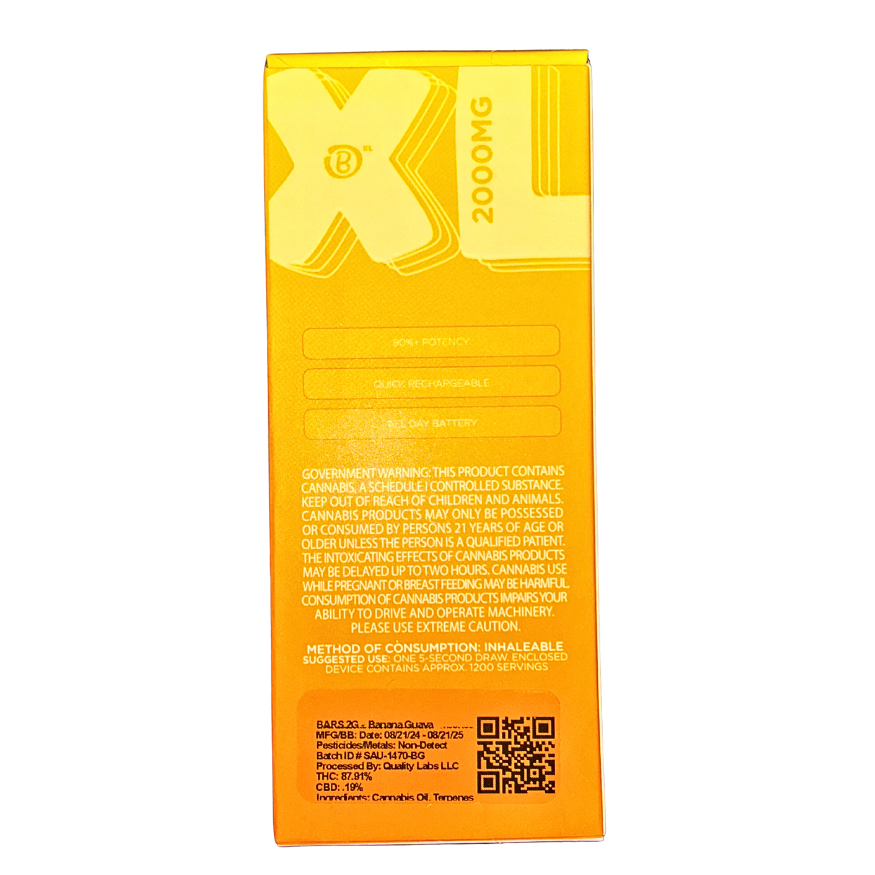 BARS XL BANANA GUAVA INDICA 2G LIVE RESIN DISPOSABLE