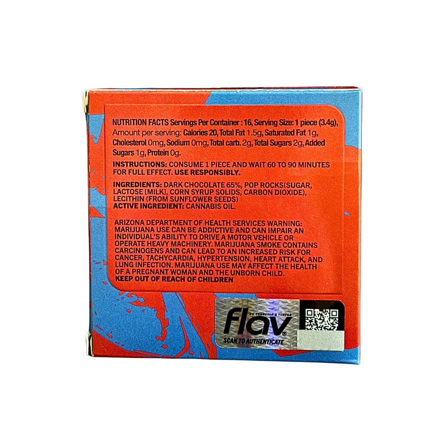 FLAV POP ROCKS HYBRID THC INFUSED DARK CHOCOLATE BAR 1200MG PER PACK