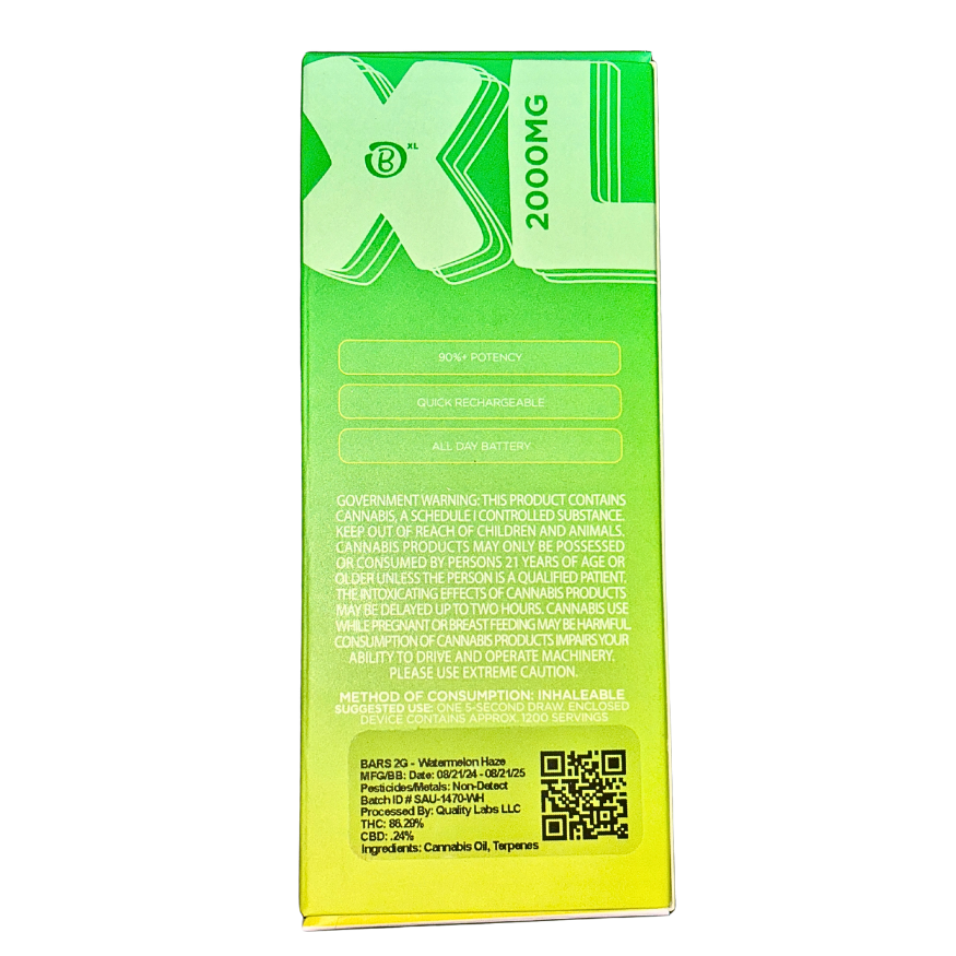 BARS XL WATERMELON HAZE SATIVA 2G LIVE RESIN DISPOSABLE PEN