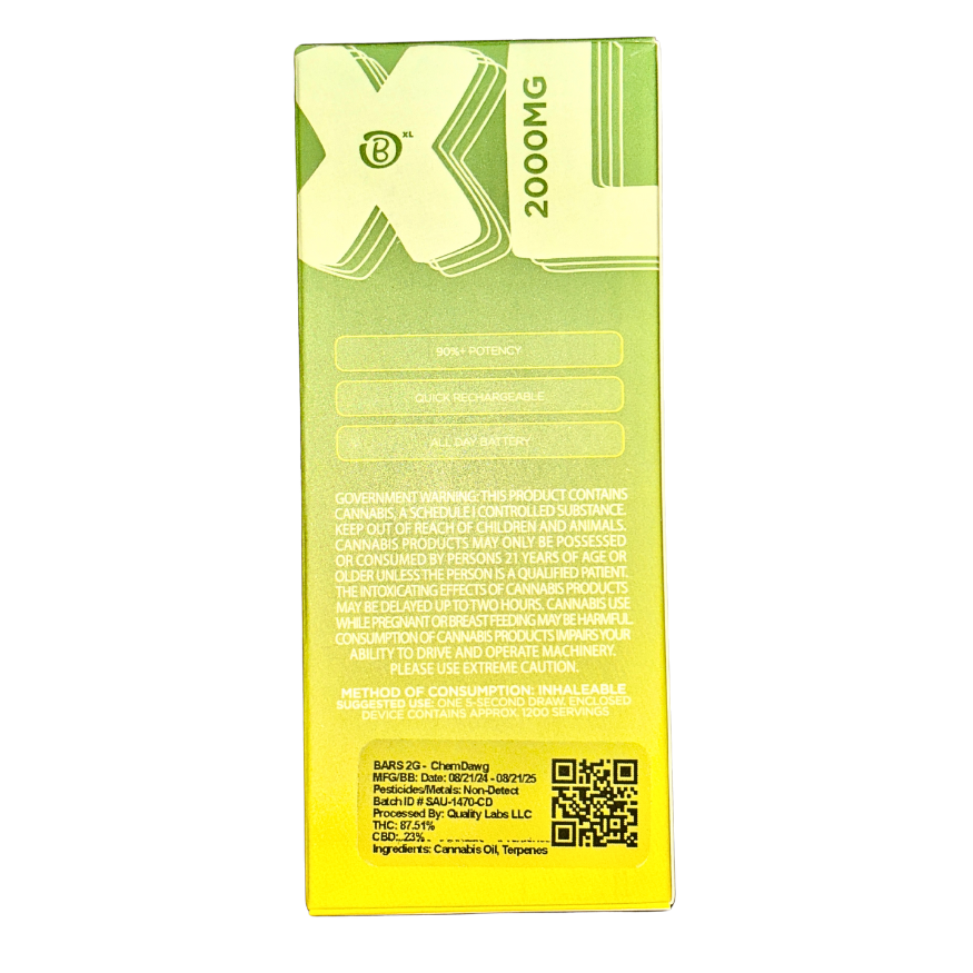 BARS XL CHEMDAWG HYBRID LIVE RESIN 2G DISPOSABLE VAPE PEN