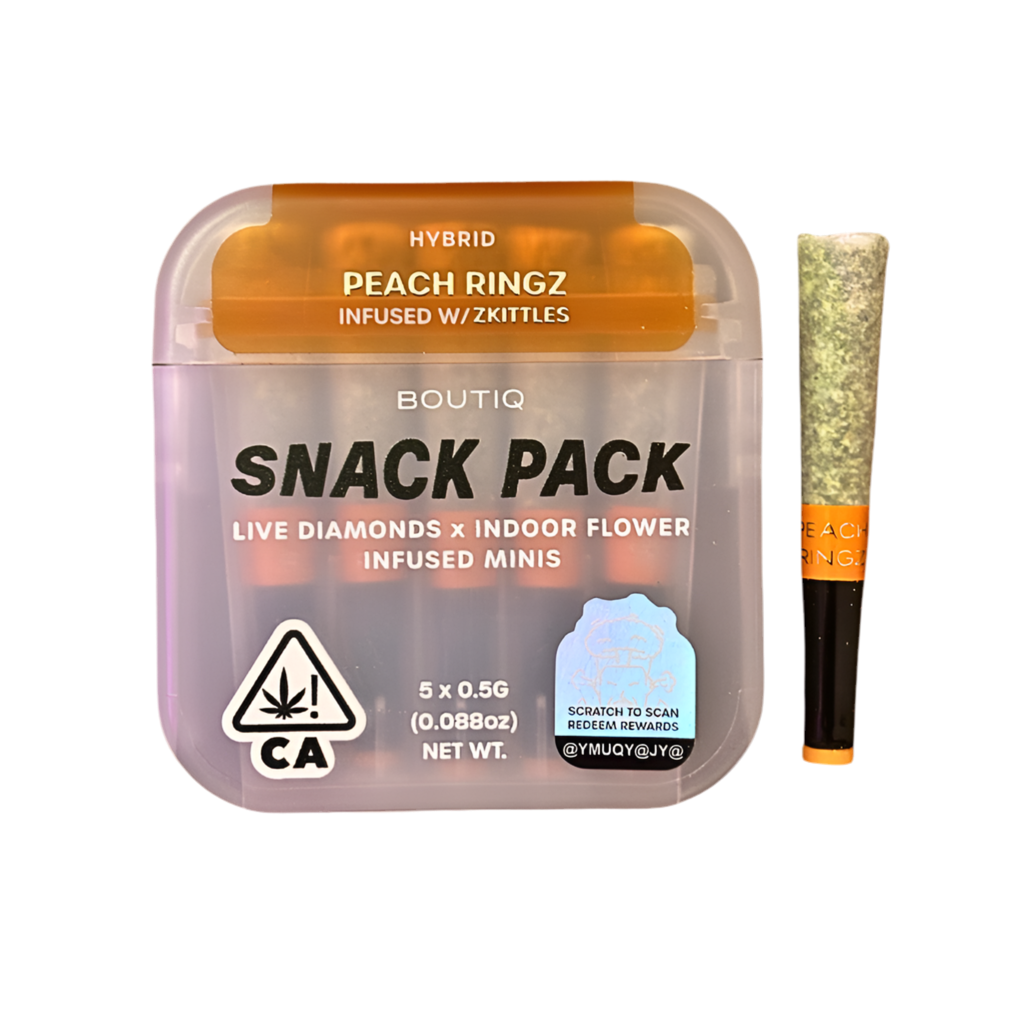 BOUTIQ “SNACK PACK” “PEACH RINGZ” INFUSED WITH “ZKITTLES” PRE-ROLL PACK; HYBRID STRAIN