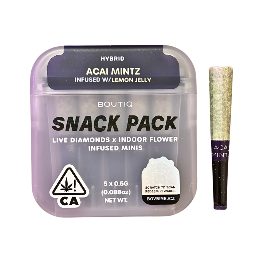 BOUTIQ “SNACK PACK” ”AÇAÍ MINTZ” INFUSED WITH “LEMON JELLY” PRE-ROLL PACK; HYBRID STRAIN