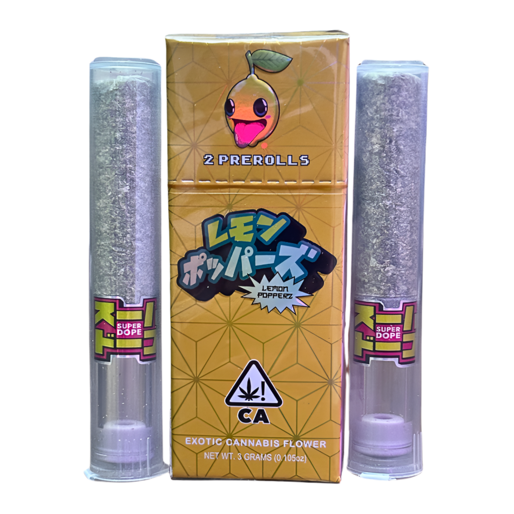 SUPER DOPE “LEMON POPPERZ” 2 PACK PRE-ROLLS; HYBRID STRAIN
