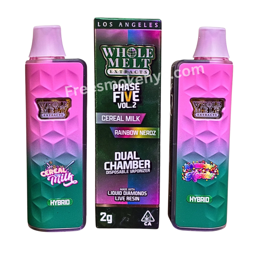 'Whole Melt Extracts' Cereal Milk and Rainbow Nerdz Disposable and packaging on a transparent background