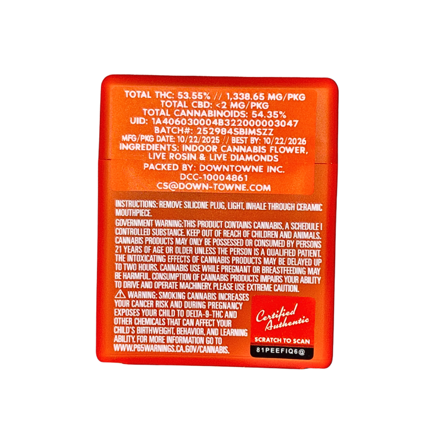 Sherbinskis D-31 indica strain live rosin-infused pre-roll multipack packaging and information on a transparent background.