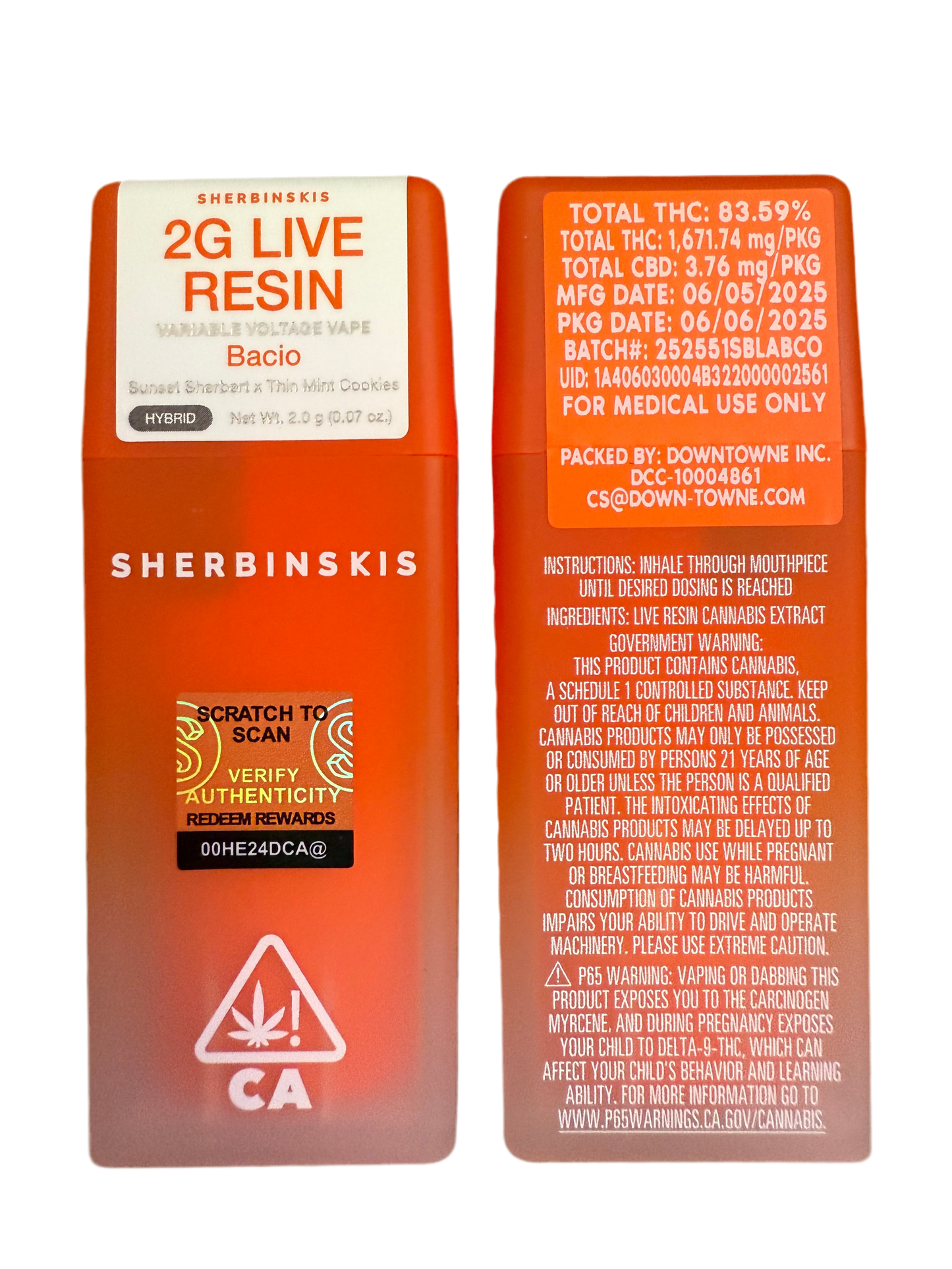 SHERBINSKI 2G LIVE RESIN DISPOSABLE VAPE “BACIO”