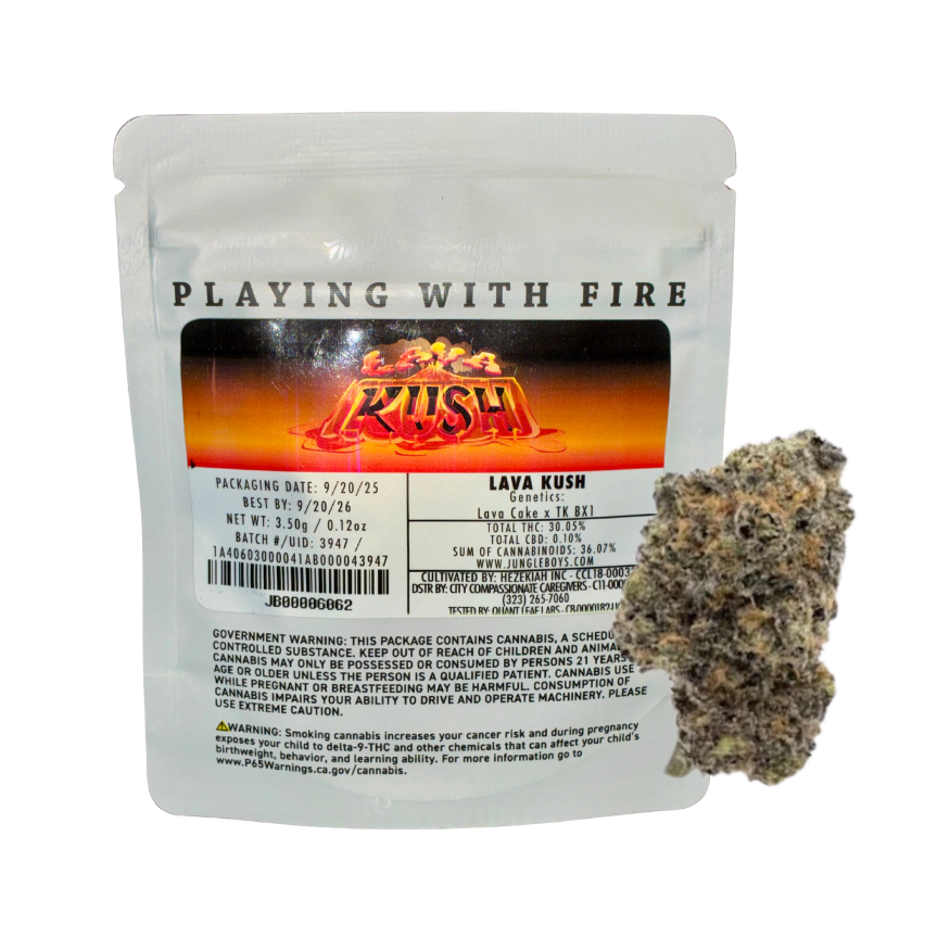Jungle Boys Lava Kush hybrid cannabis flower on transparent background