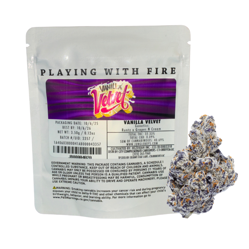 Jungle Boys Vanilla Velvet hybrid cannabis flower on transparent background