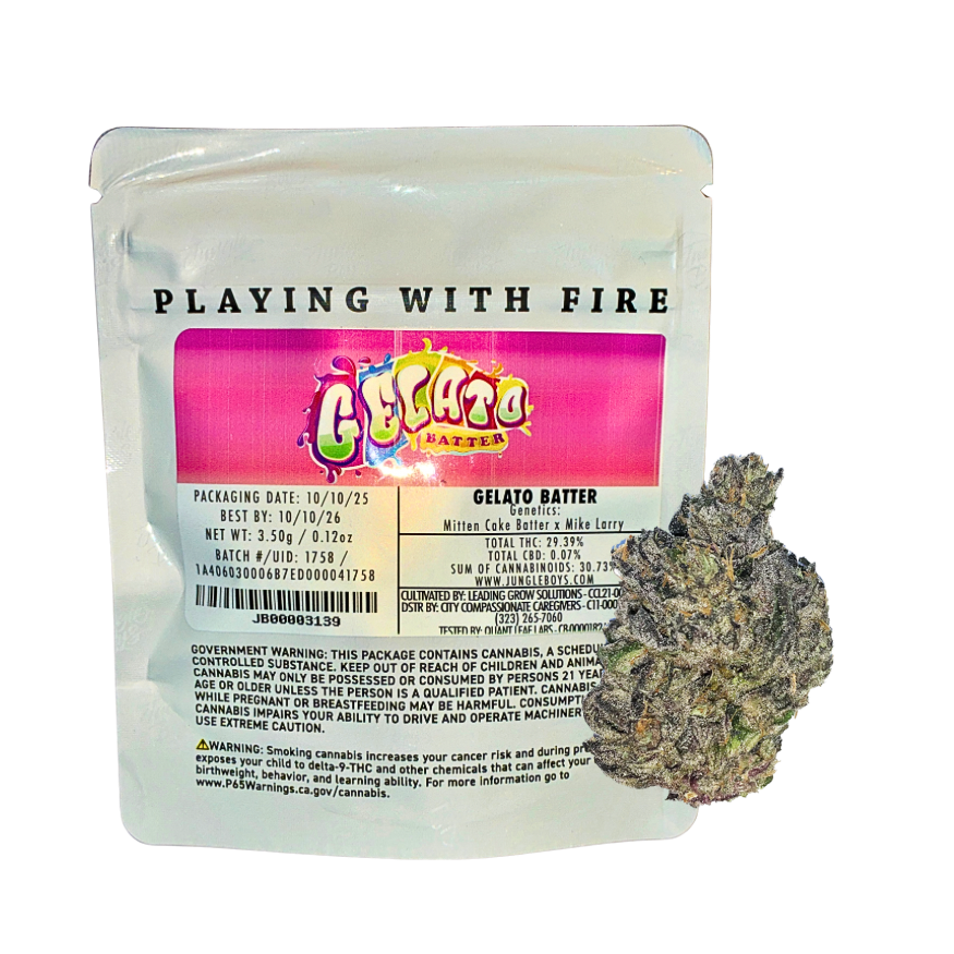 Jungle Boys Gelato Batter hybrid cannabis flower on transparent background