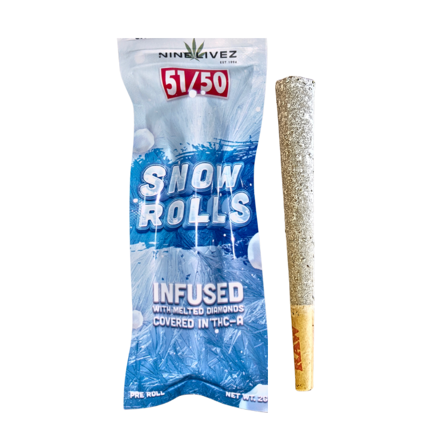 NINE LIVEZ x 51/50 Laffy Taffy 2G infused pre-roll hybrid strain on transparent background