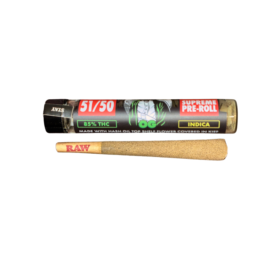 NINE LIVEZ x 51/50 OG 2G infused pre-roll indica strain on transparent background
