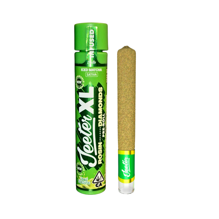 JEETER XL Iced Matcha 2G infused pre-roll sativa strain on transparent background