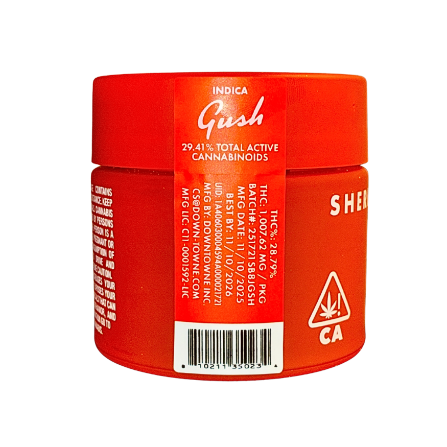 Sherbinskis Exotic Cannabis Flower, Gush Indica strain on a transparent background.