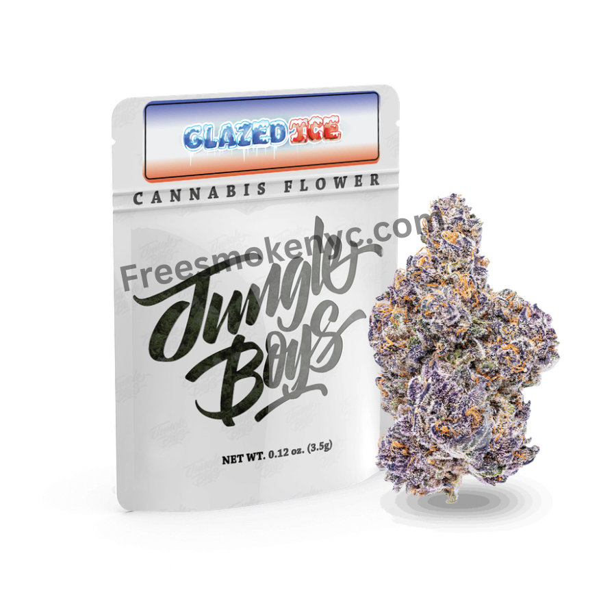 Jungle Boys cannabis flower packaging with a large cannabis bud on a transparent background