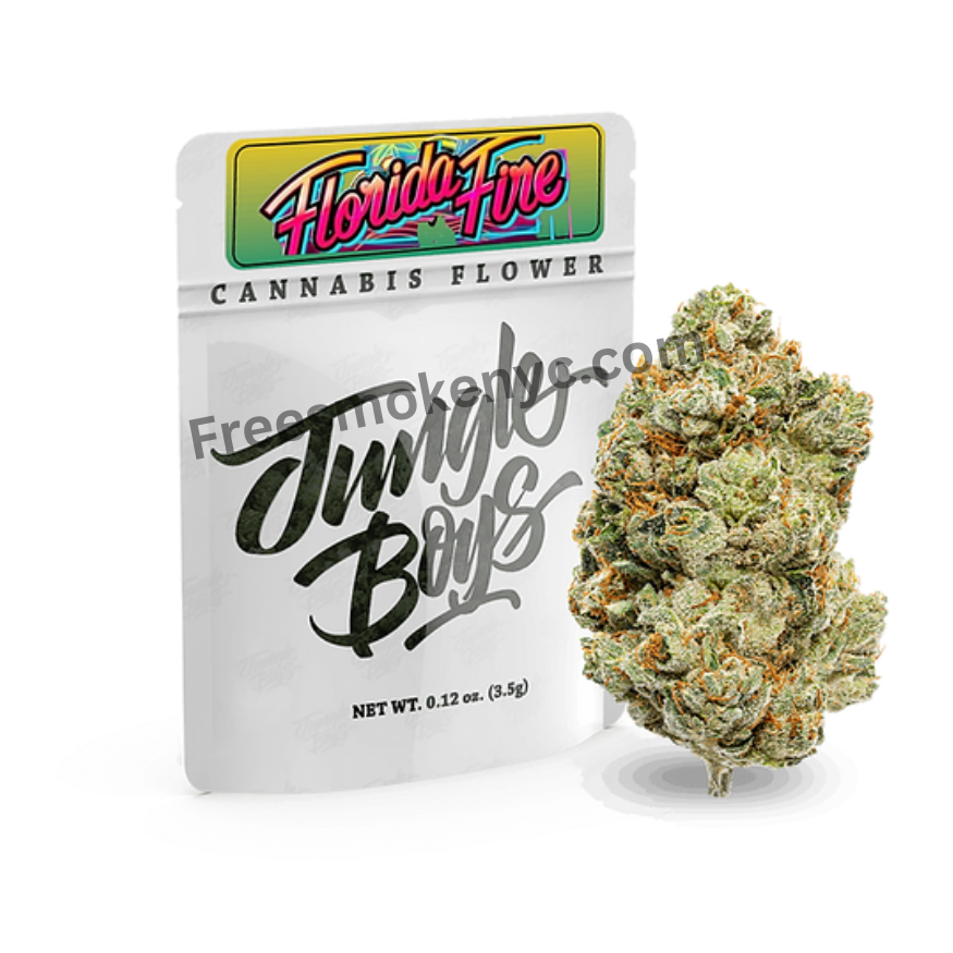 Jungle Boys Florida Fire strain featuring cannabis bud a transparent background.