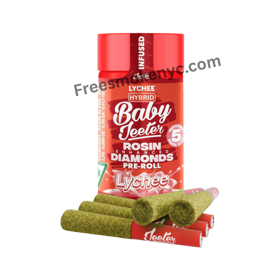 Baby Jeeter infused pre-roll packaging and pre-rolls on a transparent background