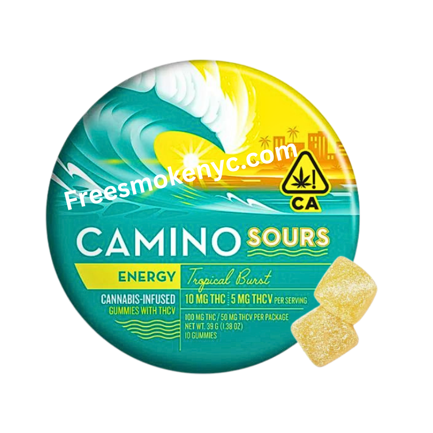 Camino THC infused gummies Tropical Burst product and packaging on a transparent background