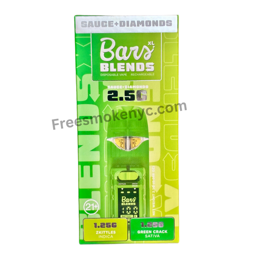 BARS Blends 2.5g 2 in 1 Disposable Vape Pen packaging on a transparent background