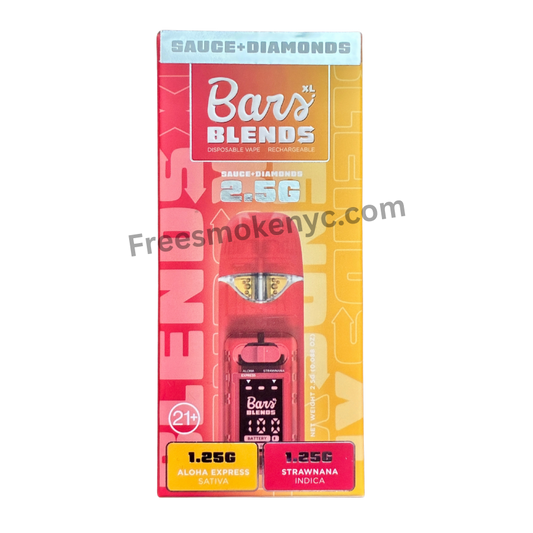 BARS Blends and 2.5g 2 in 1 Disposable packaging on a transparent background