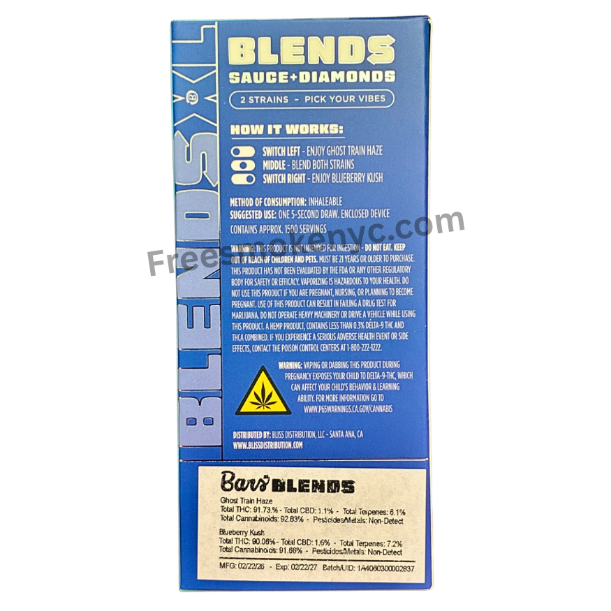 BARS XL BLENDS "GHOST TRAIN HAZE" + “BLUEBERRY KUSH” 2.5G DISPOSABLE