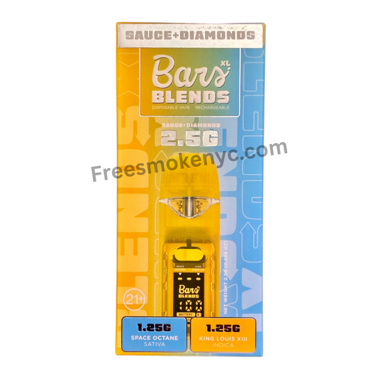 BARS Blends Space Octane and King Louis XIII 2.5g 2 in 1 Disposable Vape Pen packaging a transparent background