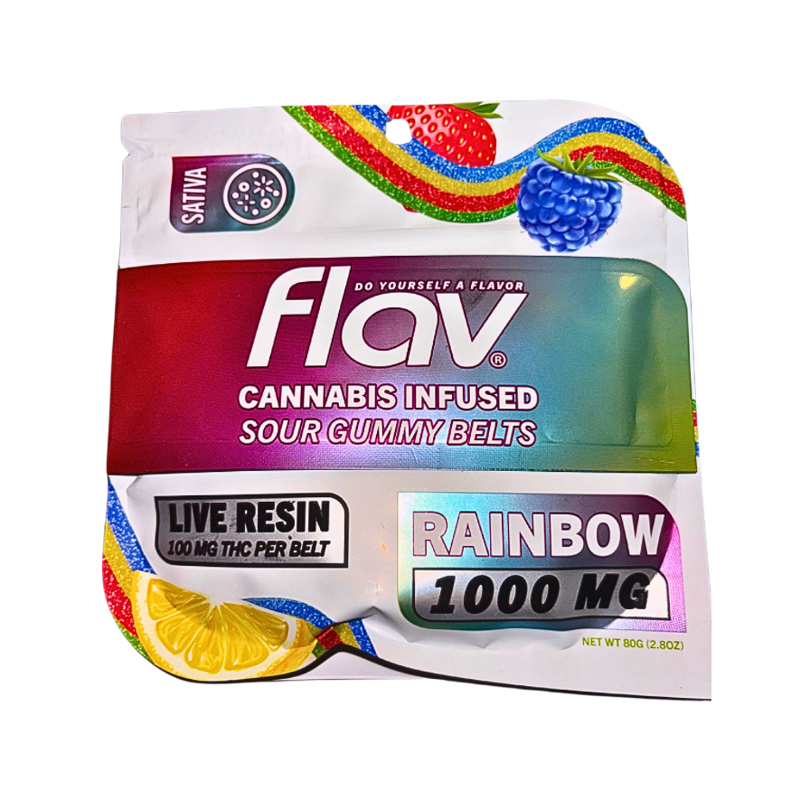 FLAV "RAINBOW" SOUR GUMMY BELTS; 1000mg per pack
