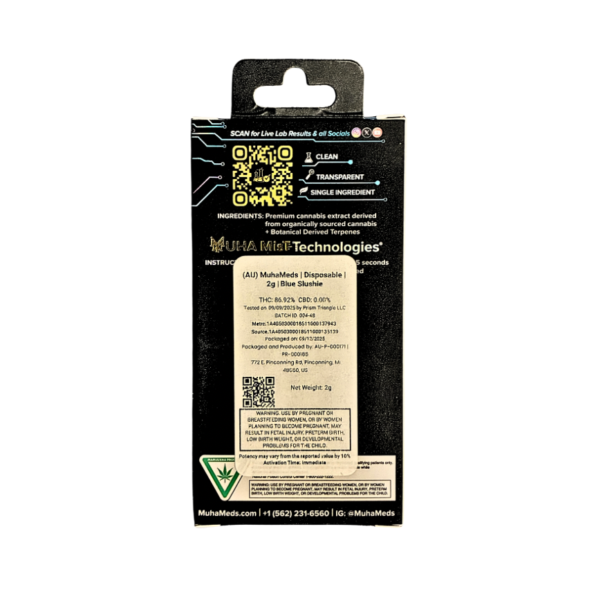 MUHA MEDS “BLUE SLUSHIE” 2G DISPOSABLE; HYBRID STRAIN