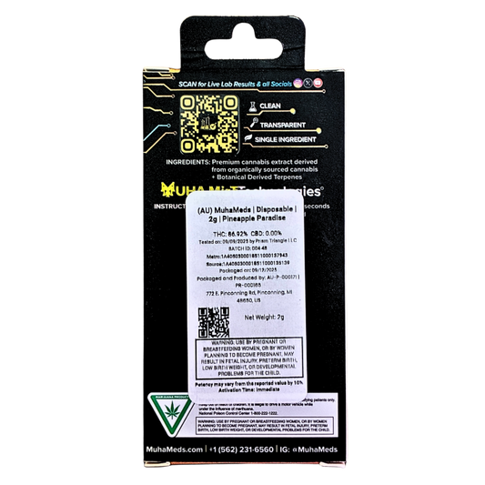 MUHA MEDS “PINEAPPLE PARADISE” 2G DISPOSABLE; HYBRID STRAIN