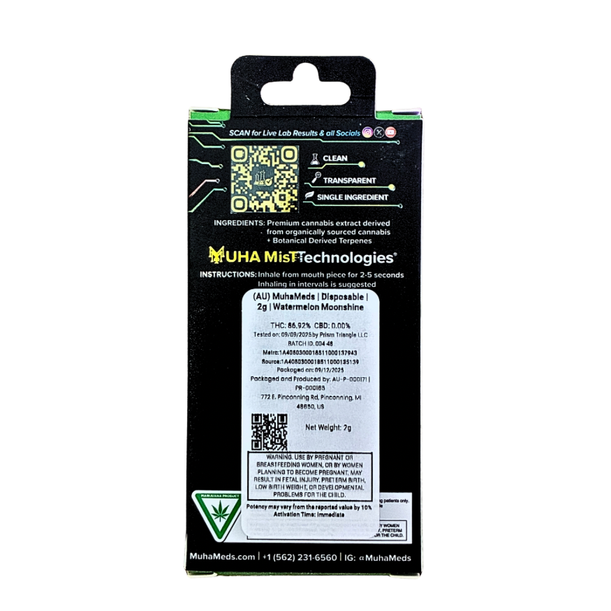 MUHA MEDS “WATERMELON MOONSHINE” 2G DISPOSABLE; HYBRID STY