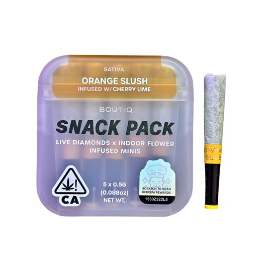 BOUTIQ “SNACK PACK” ”ORANGE SLUSH” INFUSED WITH “CHERRY LIME” PRE-ROLL PACK” PRE-ROLL PACK; SATIVA STRAIN