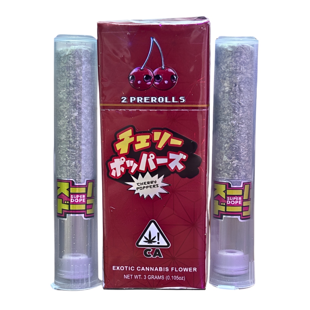 SUPER DOPE “CHERRY POPPERZ” 2 PACK PRE-ROLLS; SATIVA STRAIN
