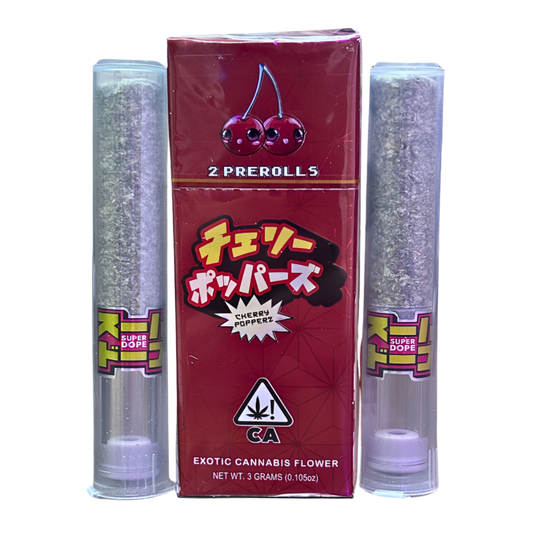 SUPER DOPE “CHERRY POPPERZ” 2 PACK PRE-ROLLS; SATIVA STRAIN