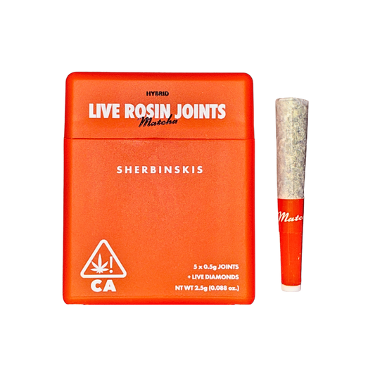 Sherbinskis Matcha infused pre-roll multipack packaging on a transparent background showcasing premium design