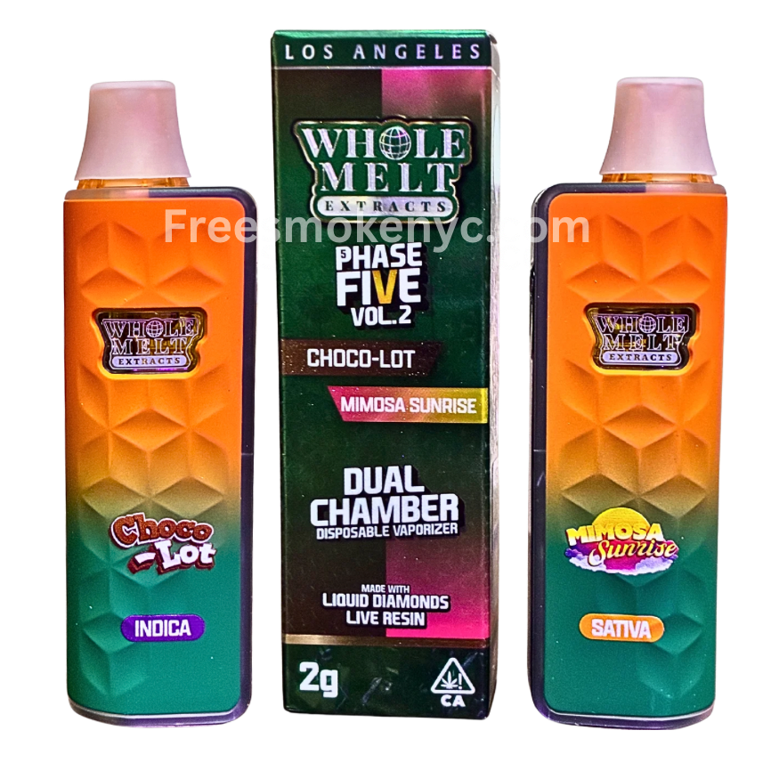 'Whole Melt Extracts' Choco Lot and Mimosa Sunrise Disposable and packaging on a transparent background