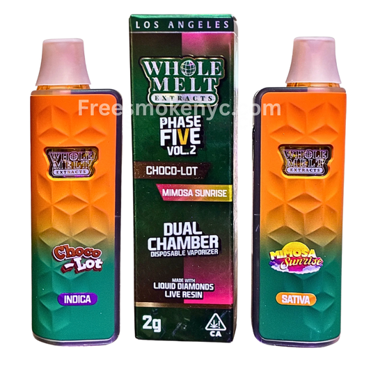 'Whole Melt Extracts' Choco Lot and Mimosa Sunrise Disposable and packaging on a transparent background