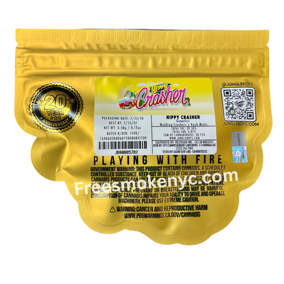 Jungle Boys hybrid strain Hippy Crasher packaging on a transparent background 