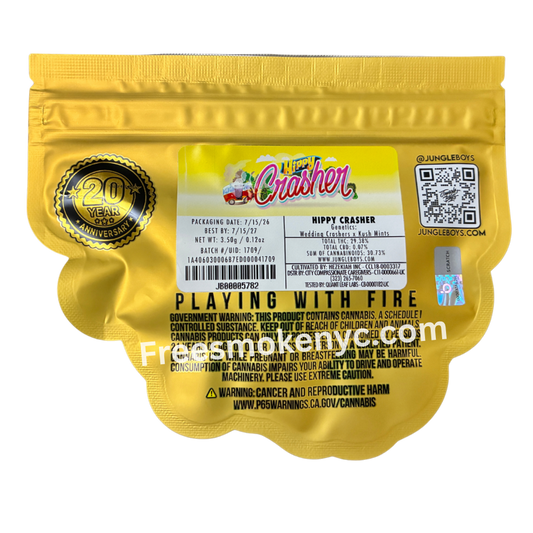 Jungle Boys hybrid strain Hippy Crasher packaging on a transparent background 