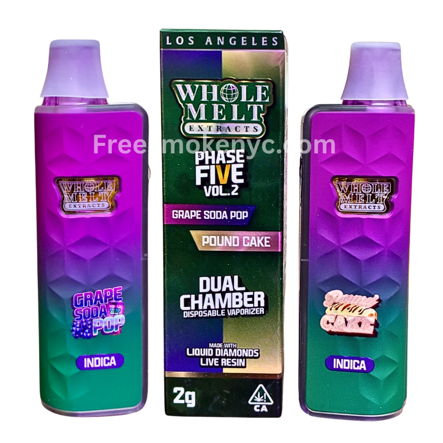 'Whole Melt Extracts' Grape Soda Pop and Pound Cake Disposable and packaging on a transparent background