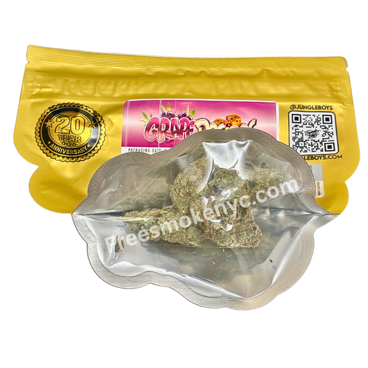 Jungle Boys Grape Do Si Dos packaging and cannabis flower on a transparent background 