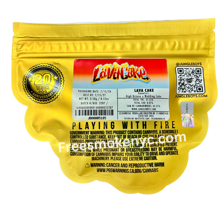 Jungle Boys hybrid strain Lava Cake packaging on a transparent background 