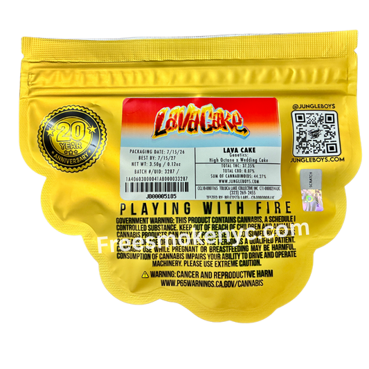 Jungle Boys hybrid strain Lava Cake packaging on a transparent background 