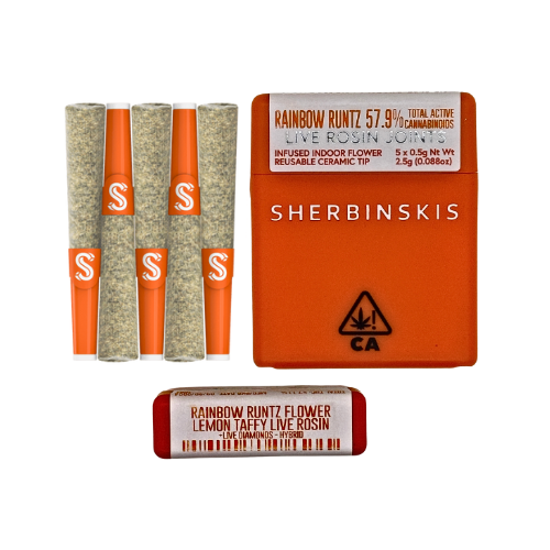 Sherbinski Live Rosin Infused Pre-Roll Multi-Pack Rainbow Runtz with Lemon Taffy Live Rosin