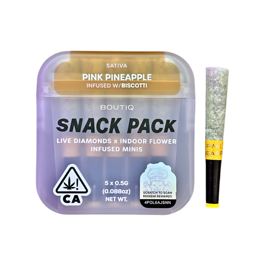 BOUTIQ “SNACK PACK” “PINK PINEAPPLE” INFUSED WITH “BISCOTTI” PRE-ROLL PACK; SATIVA STRAIN