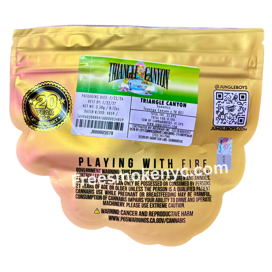 Jungle Boys hybrid strain Triangle Canyon packaging on a transparent background 