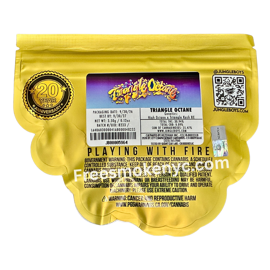 Jungle Boys Triangle Octane cannabis packaging on a transparent background 