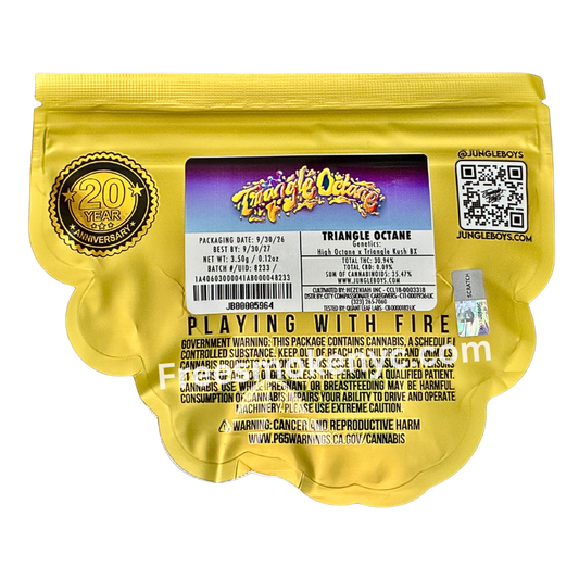 Jungle Boys Triangle Octane cannabis packaging on a transparent background 
