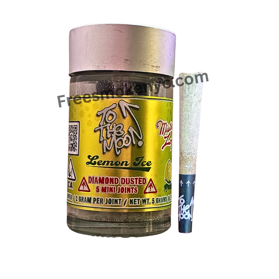 To the Moon Lemon Ice mini infused preroll and packaging on a transparent background