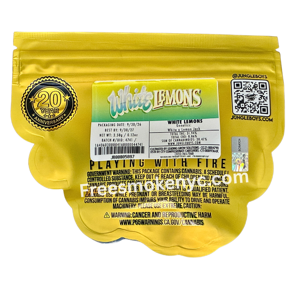 Jungle Boys White Lemons cannabis packaging on a transparent background 